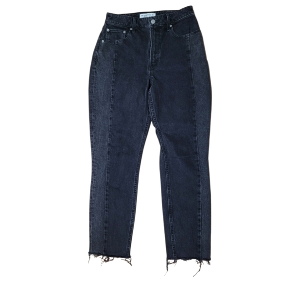 SZ27 Abercrombie & Fitch Curve Love Mom High Rise Black Jeans Distressed Hems - Picture 3 of 9